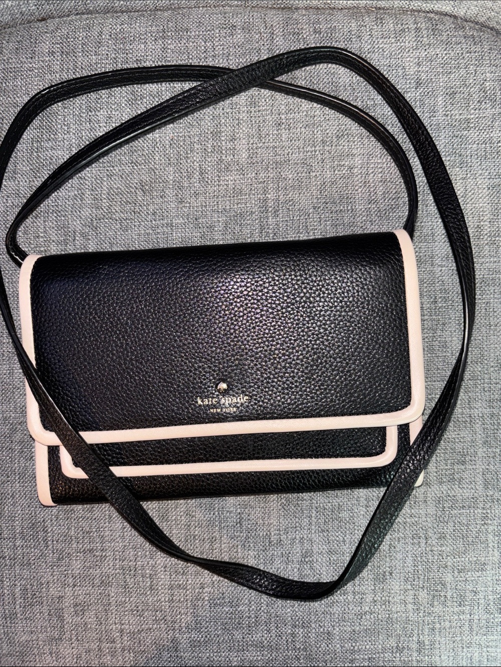 kate spade Black Pebbled Leather Crossbody with Cream Trim